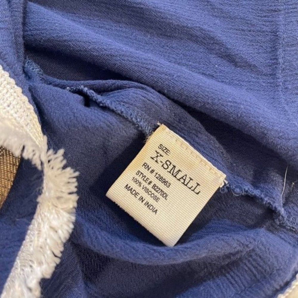 Women's Embroidered Blouse Blue Frayed X-Small - Picture 7 of 13